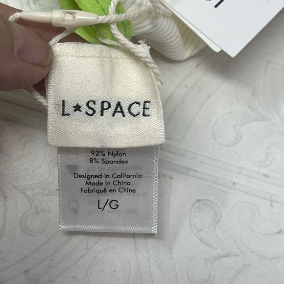 L Space Cream Blue Green Baewatch Colorblock Ribbed One Piece Swimsuit Large NWT - Picture 8 of 11